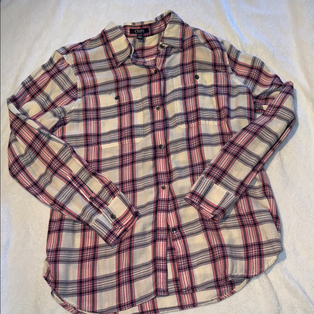 Chaps Pink and Cream Plaid Button-Down Shirt